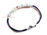 Pulseira cordão encerado, letras porcelanas